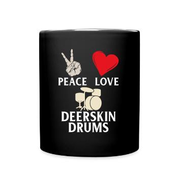Peace Love Deerskin Drums Instrument - Full Colour Mug - black - Front