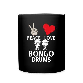 Peace Love Bongo Drums Funny Percussion - Full Colour Mug - black - Front