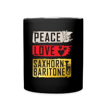 Peace Love Saxophone Baritone Instrument - Full Colour Mug - black - Front