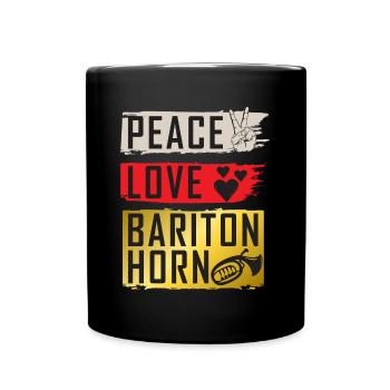 Peace Love Baritone Horn Marching Band - Full Colour Mug - black - Front