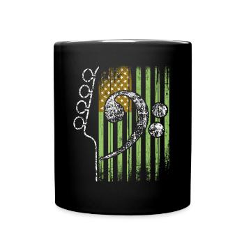 American flag with guitar and bass clef - Full Colour Mug - black - Front