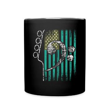 American flag with guitar and bass clef - Full Colour Mug - black - Front