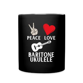 Peace Love Baritone Ukulele Hipster - Full Colour Mug - black - Front