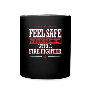 Feel safe at night with Firefighter - Full Colour Mug - black - Front