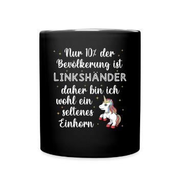 Linkshänder Einhorn - Tasse einfarbig - Schwarz - Vorne