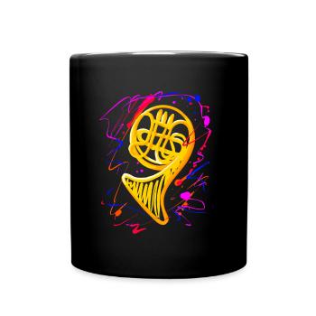 Funny French Horn Musical Instrument - Full Colour Mug - black - Front