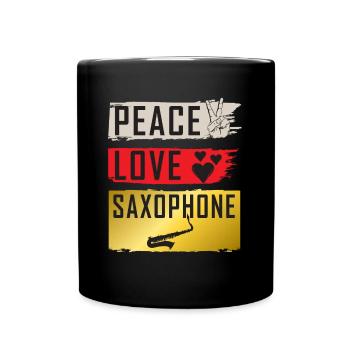 Peace Love Saxophone Instrument Music - Tasse einfarbig - Schwarz - Vorne