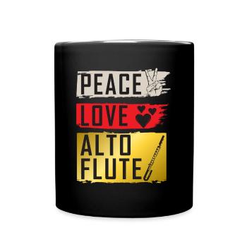 Peace Love Alto Flute Musical Instrument - Full Colour Mug - black - Front