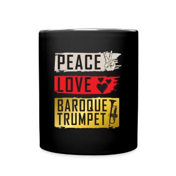 Peace Love Barque Trumpet Instrument - Full Colour Mug - black - Front