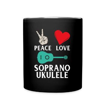 Peace Love Soprano Ukulele Instrument - Full Colour Mug - black - Front
