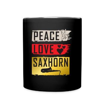 Peace Love Saxhorn Musical Instrument - Tasse einfarbig - Schwarz - Vorne