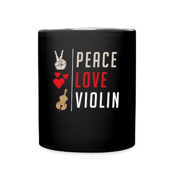 Peace Love Violin Musical Instrument - Full Colour Mug - black - Front