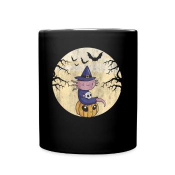 Halloween Axolotl Pumpkins & Dead Skull - Full Colour Mug - black - Front