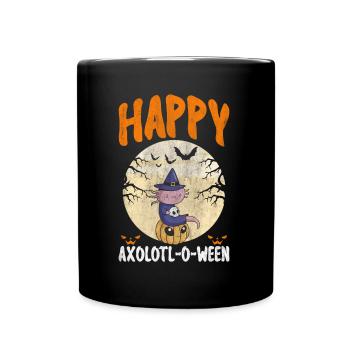Halloween Axolotl Scary Pumpkins & Skull - Full Colour Mug - black - Front
