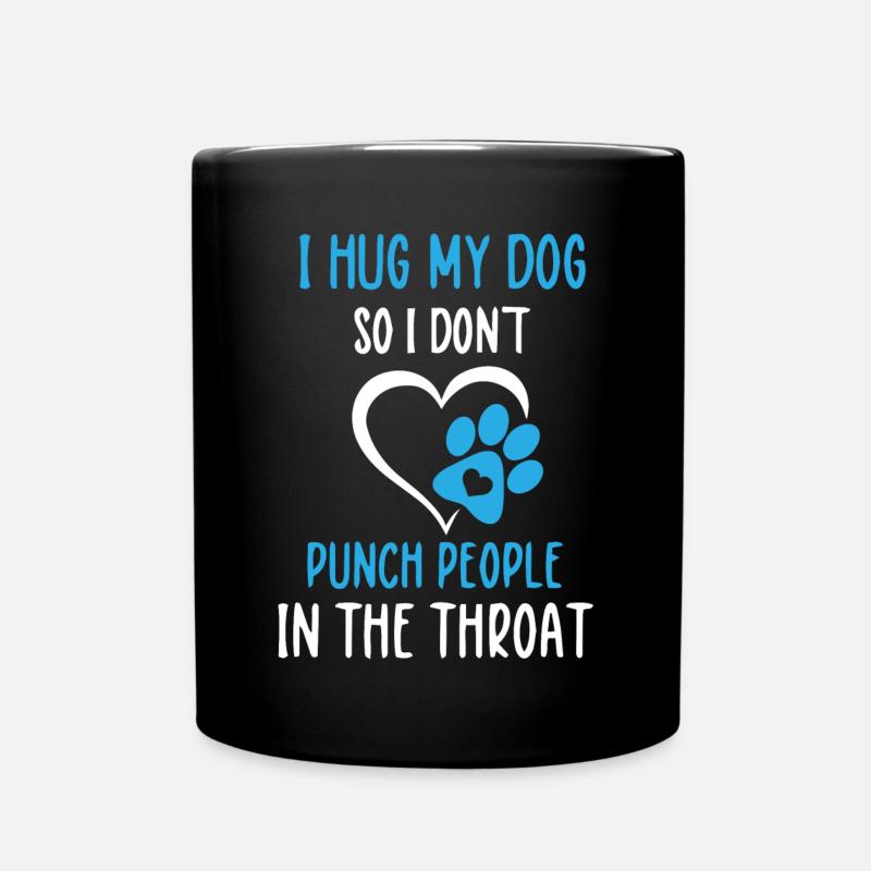 Je serre mon chien dans mes bras pour ne pas avoir de gens - Mug uni - noir