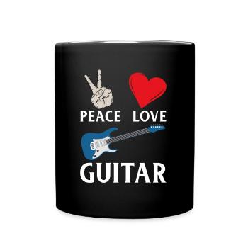 Peace Love Guitar Guitarist Guitar Lover - Full Colour Mug - black - Front