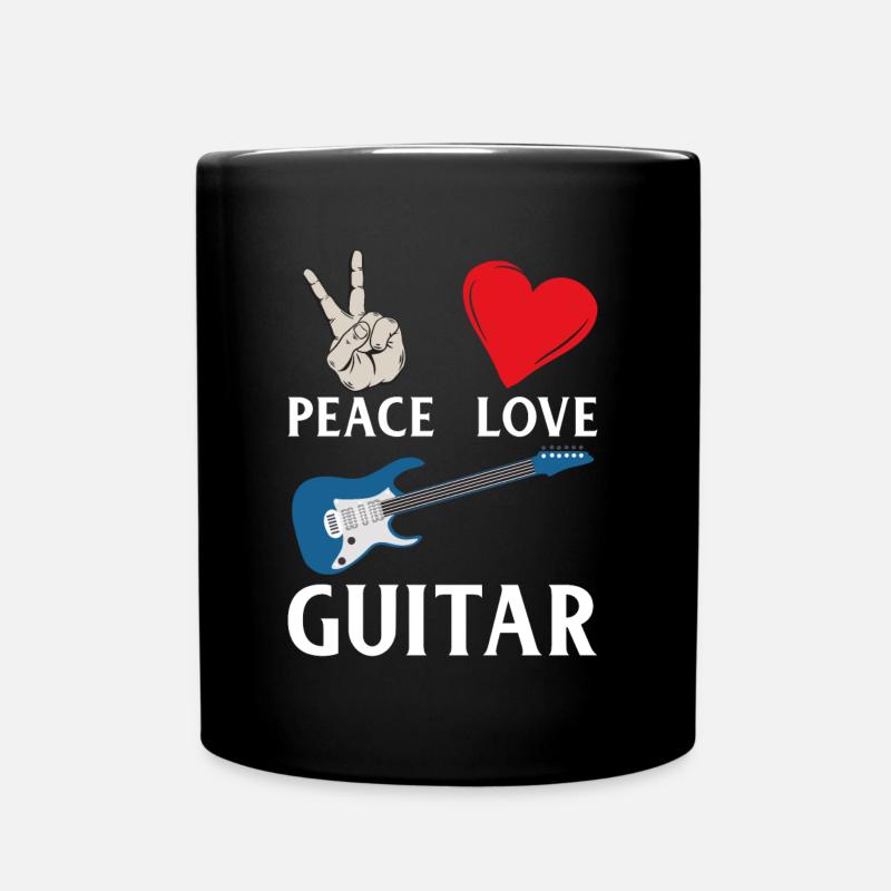 Peace Love Guitar Guitarist Guitar Lover - Tasse einfarbig - Schwarz