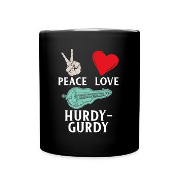 Peace Love Hurdy Gurdy Instrument - Full Colour Mug - black - Front