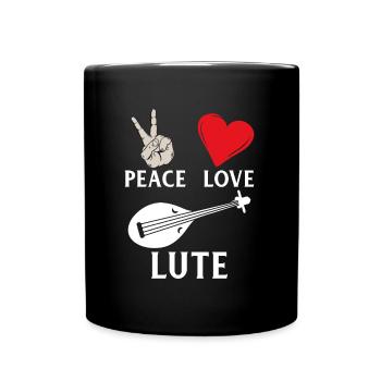 Peace Love Lute Music Instrument - Full Colour Mug - black - Front