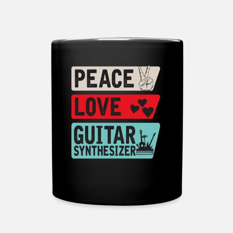 Peace Love Guitar Synthesizer Drum - Tasse einfarbig - Schwarz