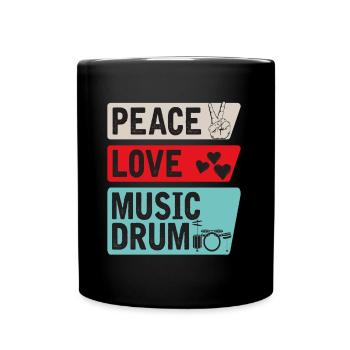 Peace Love Music Drum Drummers - Full Colour Mug - black - Front