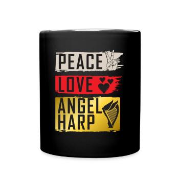 Peace Love Angel Harp Harp Players - Full Colour Mug - black - Front