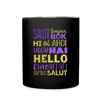Word Hello Différentes Langues, Professeur de langue - Mug uni - noir - Devant