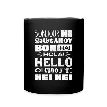 Word Hello Différentes Langues, Professeur de langue - Mug uni - noir - Devant
