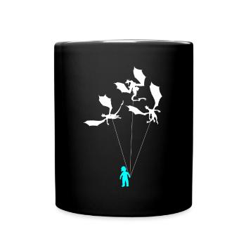 Lustiger Trendiger Kleiner Junge Mit Drachen - Tasse einfarbig - Schwarz - Vorne