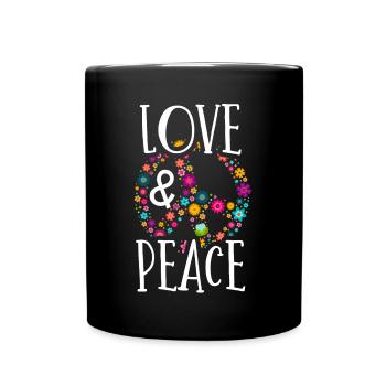 Frieden Und Liebe, Hippie -Stil - Tasse einfarbig - Schwarz - Vorne