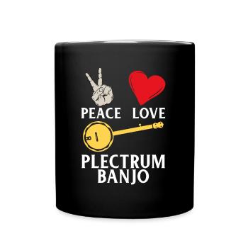 Peace Love Plectrum Banjo Instrument - Full Colour Mug - black - Front