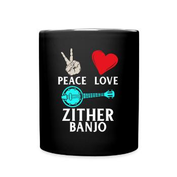 Peace Love Zither Banjo Music Instrument - Tasse einfarbig - Schwarz - Vorne