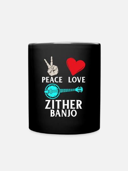 Peace Love Zither Banjo Music Instrument - Tasse einfarbig - Schwarz