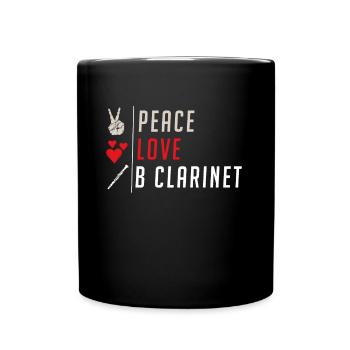 Peace Love B Clarinet Musical Instrument - Full Colour Mug - black - Front