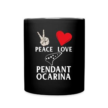 Peace Love Pendant Ocarina Instrument - Full Colour Mug - black - Front