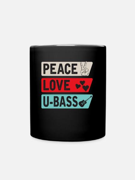 Peace Love U-Bass Cordes Ukelele Musique - Mug uni - noir