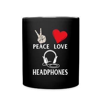 Peace Love Headphones Musical Instrument - Tasse einfarbig - Schwarz - Vorne