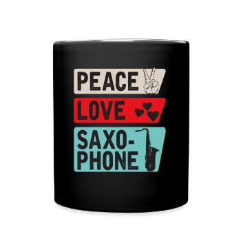 Peace Love Saxophone Musical Instrument - Tasse einfarbig - Schwarz - Vorne