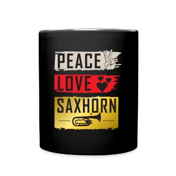 Peace Love Saxhorn Musical Instrument - Tasse einfarbig - Schwarz - Vorne