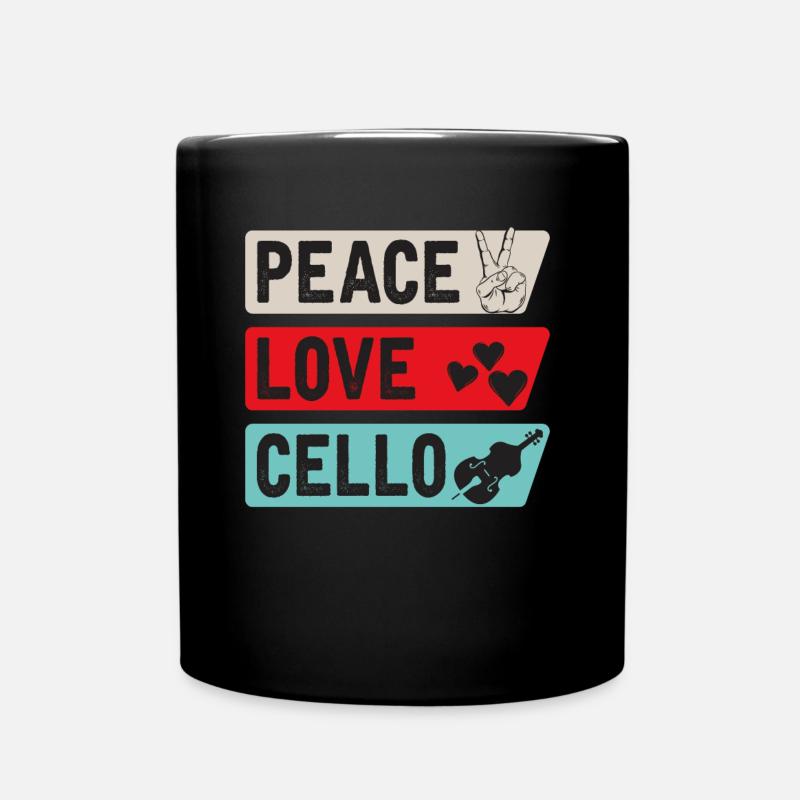 Peace Love Cello Guitar Music Instrument - Tasse einfarbig - Schwarz