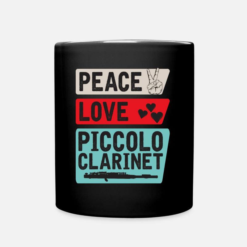 Peace Love Piccolo Instrument de clarinette - Mug uni - noir