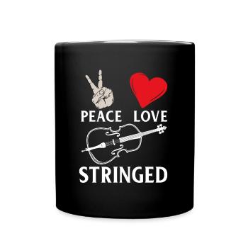 Peace Love Stringed Guitar Player - Full Colour Mug - black - Front