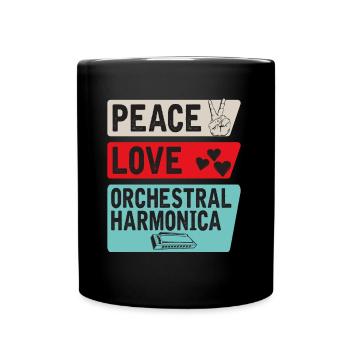 Peace Love Orchestral Harmonica Music - Full Colour Mug - black - Front