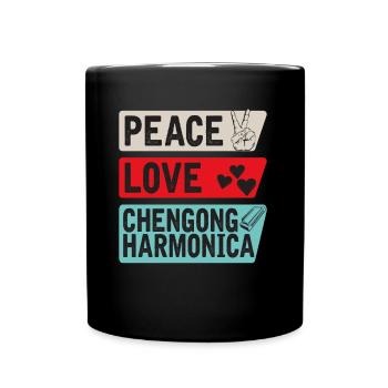 Peace Love Checngong Harmonica Music - Full Colour Mug - black - Front