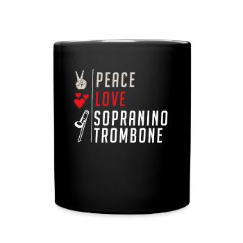 Peace Love Sopranino Trombone Instrument - Full Colour Mug - black - Front