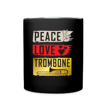 Peace Love Trombone Instrument Music - Full Colour Mug - black - Front
