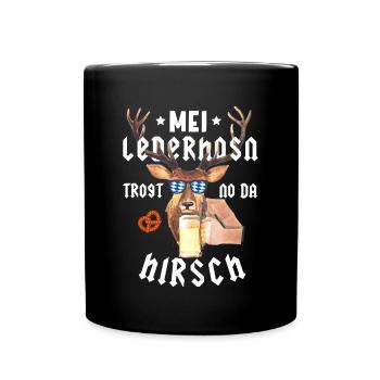 Lederhosn Oktober Hirsch Lederhosn Dirndl Shirt - Tasse einfarbig - Schwarz - Vorne