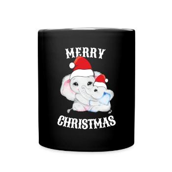 Weihnachten Elefanten Baby Santa Claus - Tasse einfarbig - Schwarz - Vorne
