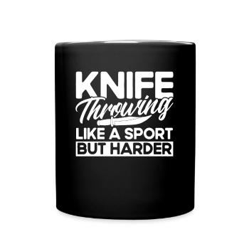 Messerwurfscheibe Geschenk Messerwerfer - Tasse einfarbig - Schwarz - Vorne