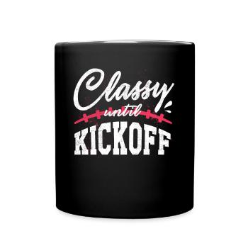 Fußballdame, Bis Zum Auftakt Klassisch - Tasse einfarbig - Schwarz - Vorne
